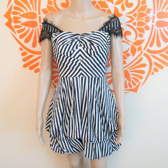 no name Dresses & Skirts - Goth Black & White Striped Bubble Hem Dress 2